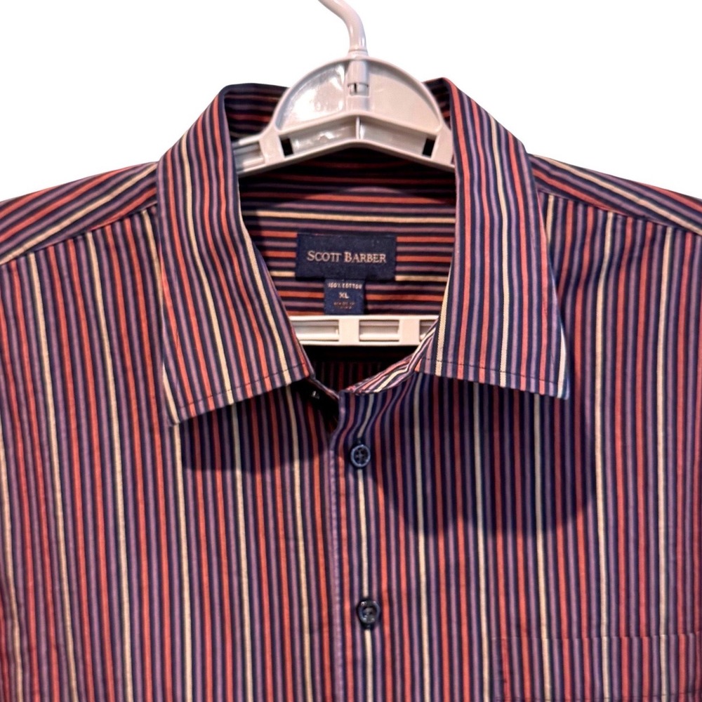 Scott Barber Mens XL Multi-Color Vertical Stripe 100% Cotton Button Down Shirt